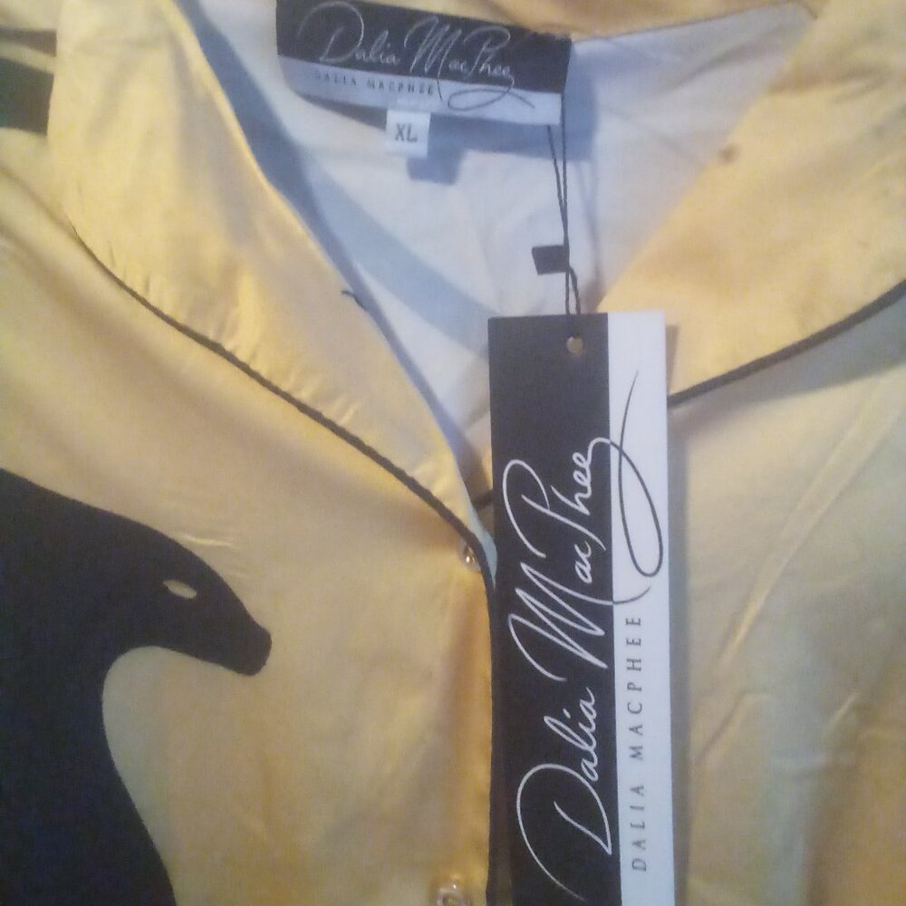 DALIA MACPHEE Satin Sphinx Pajama 2PC Set Gold/Black Size: XL NWT - Picture 2 of 11